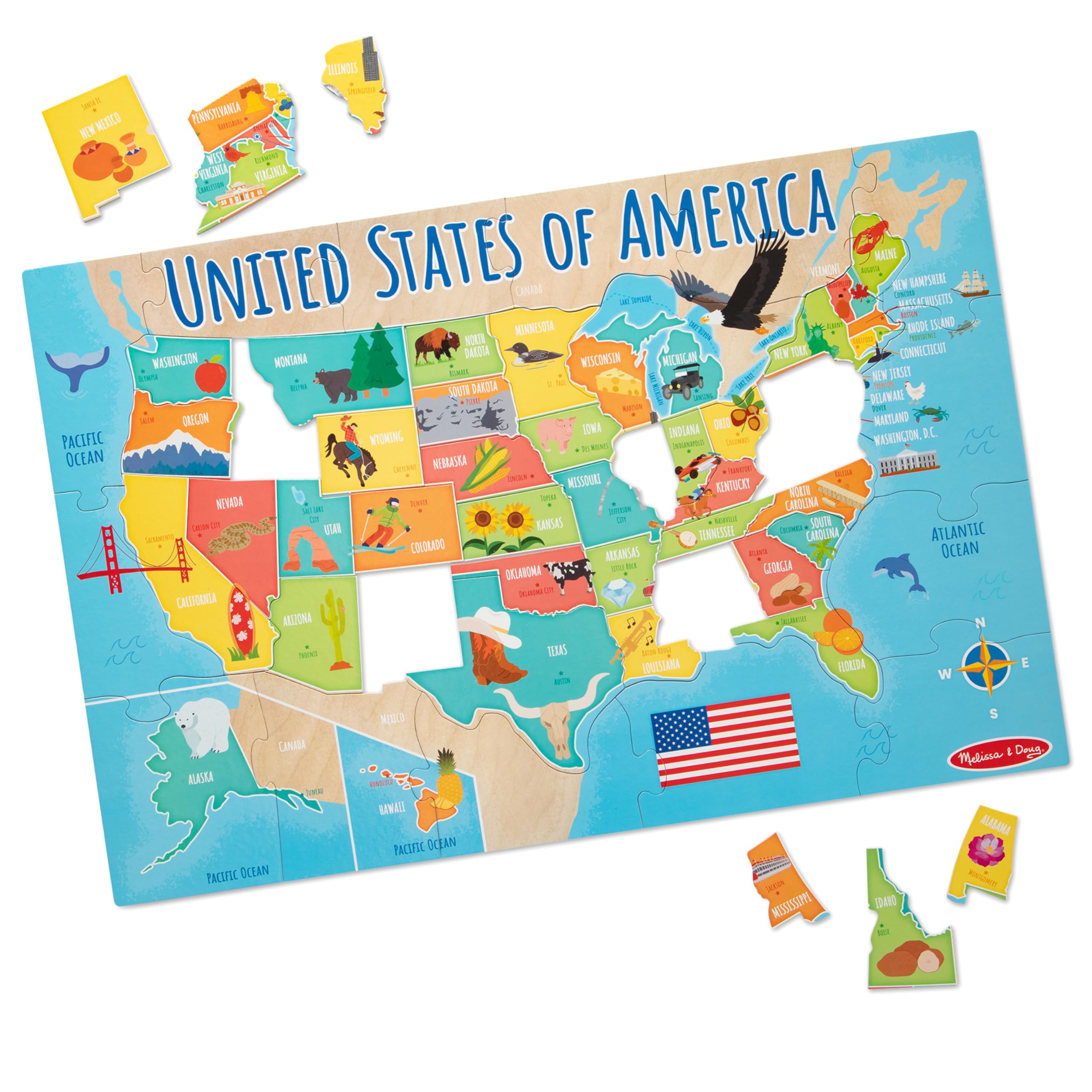 Amazon.com: Melissa & Doug USA Map Jumbo Floor Puzzle 51-Piece